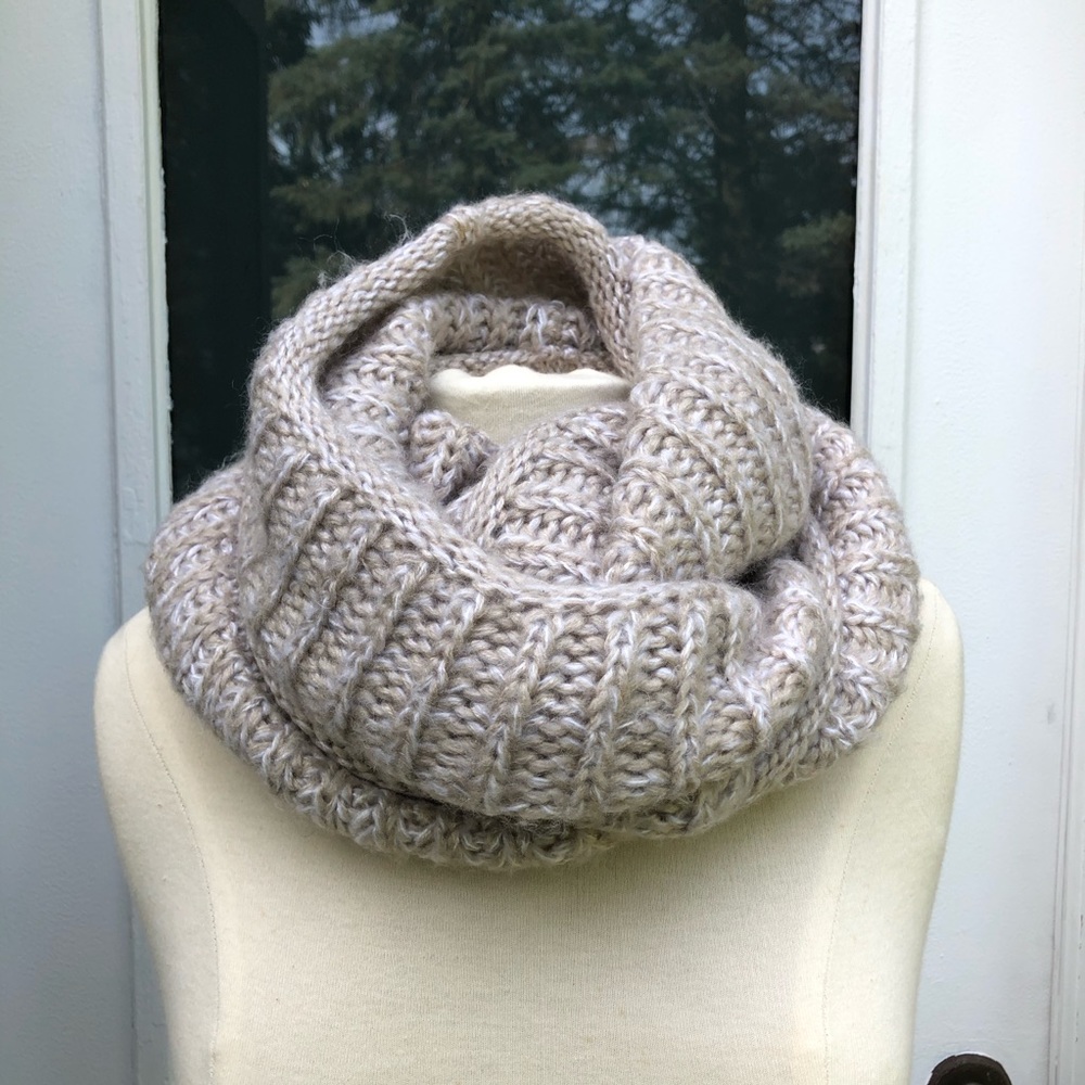 Cowl Neck Infinity Scarf Tan & White